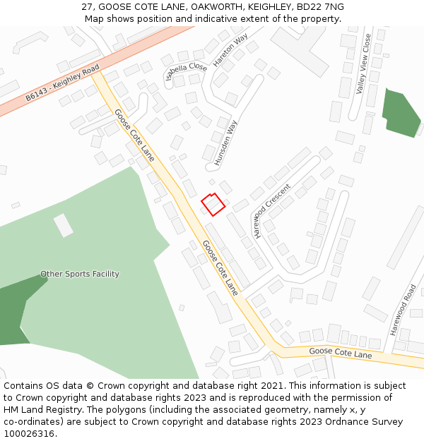 27, GOOSE COTE LANE, OAKWORTH, KEIGHLEY, BD22 7NG: Location map and indicative extent of plot