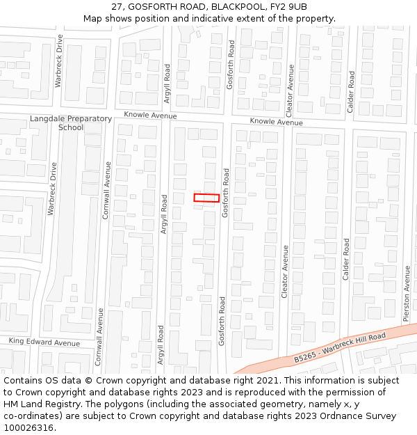 27, GOSFORTH ROAD, BLACKPOOL, FY2 9UB: Location map and indicative extent of plot