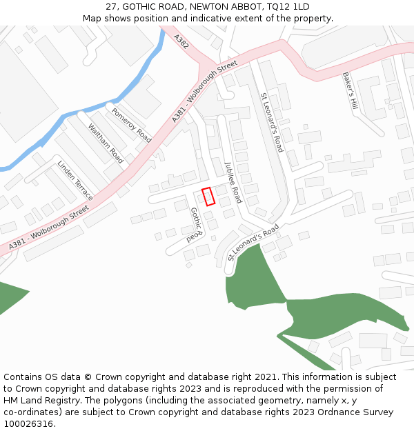 27, GOTHIC ROAD, NEWTON ABBOT, TQ12 1LD: Location map and indicative extent of plot