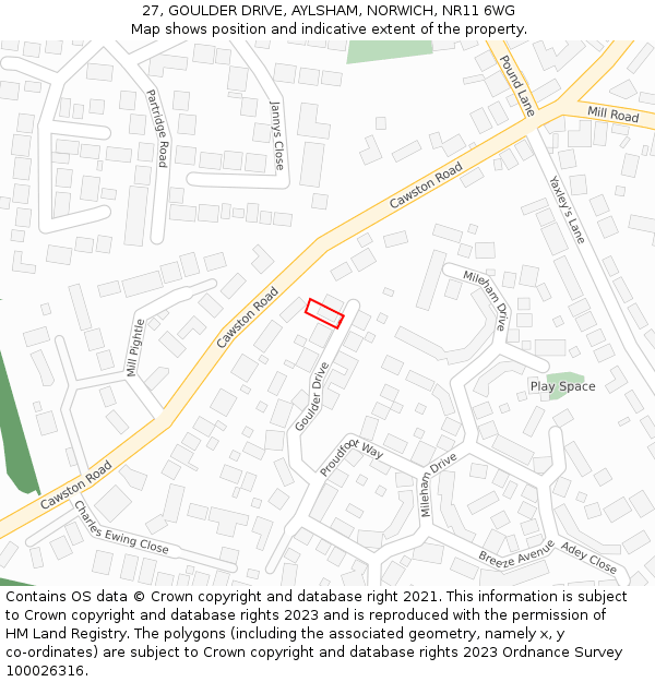 27, GOULDER DRIVE, AYLSHAM, NORWICH, NR11 6WG: Location map and indicative extent of plot