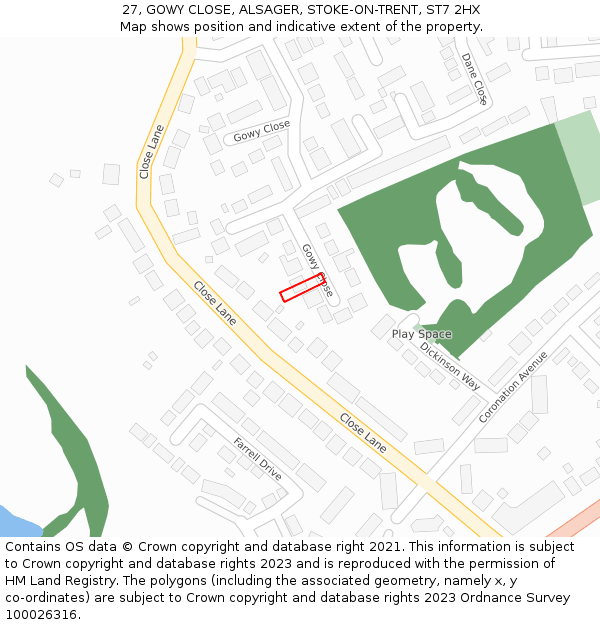 27, GOWY CLOSE, ALSAGER, STOKE-ON-TRENT, ST7 2HX: Location map and indicative extent of plot