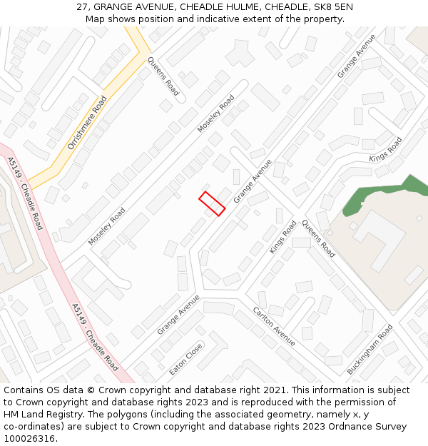 27, GRANGE AVENUE, CHEADLE HULME, CHEADLE, SK8 5EN: Location map and indicative extent of plot