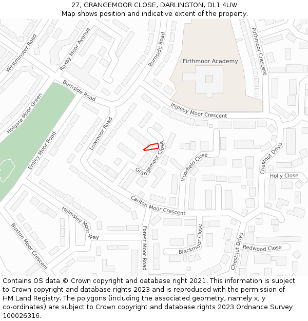 27, GRANGEMOOR CLOSE, DARLINGTON, DL1 4UW: Location map and indicative extent of plot