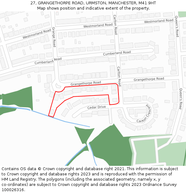 27, GRANGETHORPE ROAD, URMSTON, MANCHESTER, M41 9HT: Location map and indicative extent of plot