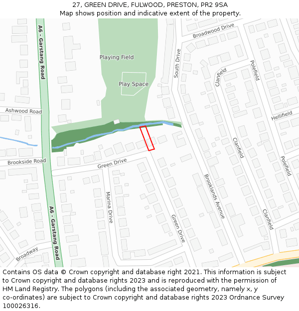 27, GREEN DRIVE, FULWOOD, PRESTON, PR2 9SA: Location map and indicative extent of plot