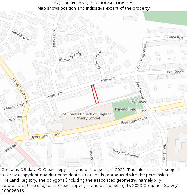 27, GREEN LANE, BRIGHOUSE, HD6 2PS: Location map and indicative extent of plot