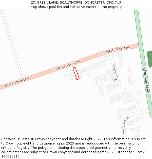 27, GREEN LANE, SCAWTHORPE, DONCASTER, DN5 7UR: Location map and indicative extent of plot