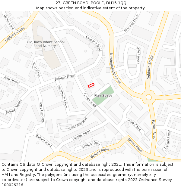 27, GREEN ROAD, POOLE, BH15 1QQ: Location map and indicative extent of plot