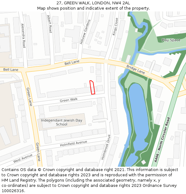 27, GREEN WALK, LONDON, NW4 2AL: Location map and indicative extent of plot