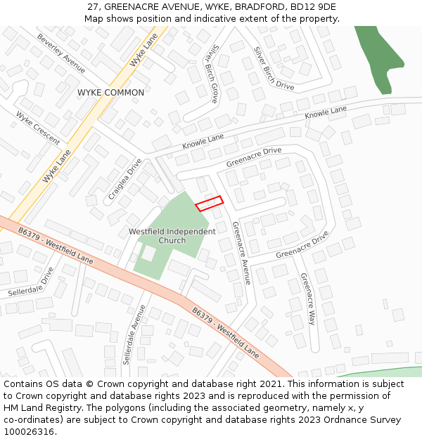 27, GREENACRE AVENUE, WYKE, BRADFORD, BD12 9DE: Location map and indicative extent of plot