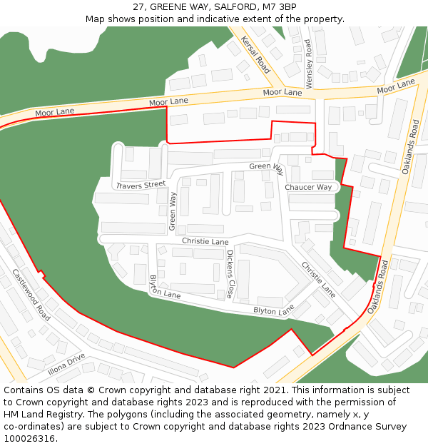 27, GREENE WAY, SALFORD, M7 3BP: Location map and indicative extent of plot