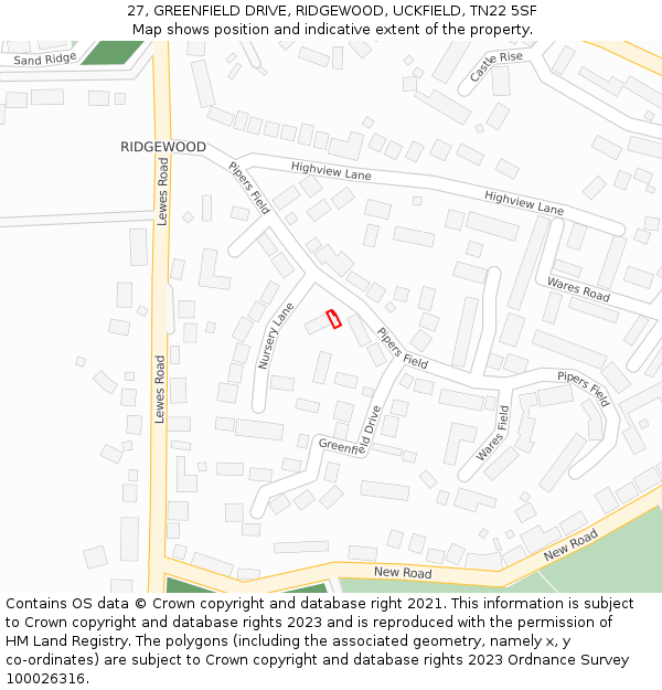 27, GREENFIELD DRIVE, RIDGEWOOD, UCKFIELD, TN22 5SF: Location map and indicative extent of plot