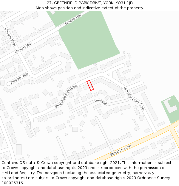 27, GREENFIELD PARK DRIVE, YORK, YO31 1JB: Location map and indicative extent of plot