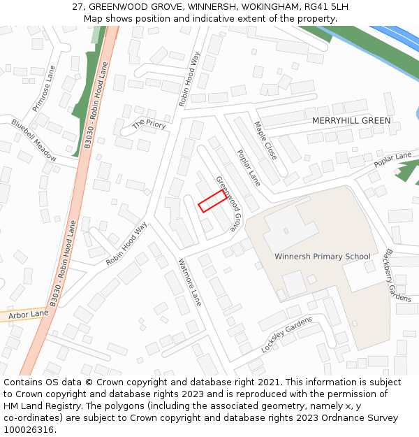 27, GREENWOOD GROVE, WINNERSH, WOKINGHAM, RG41 5LH: Location map and indicative extent of plot