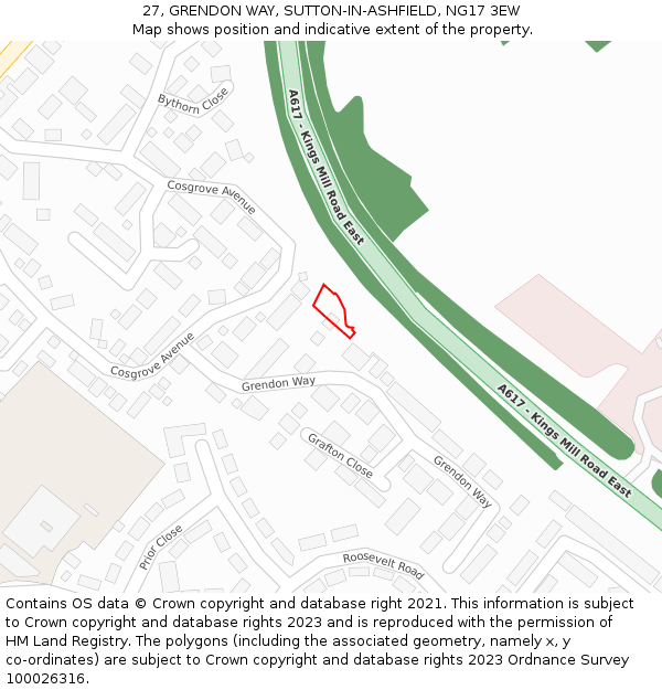 27, GRENDON WAY, SUTTON-IN-ASHFIELD, NG17 3EW: Location map and indicative extent of plot