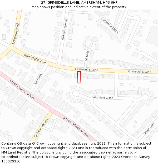 27, GRIMSDELLS LANE, AMERSHAM, HP6 6HF: Location map and indicative extent of plot