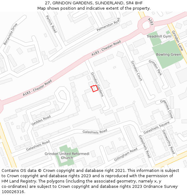 27, GRINDON GARDENS, SUNDERLAND, SR4 8HF: Location map and indicative extent of plot