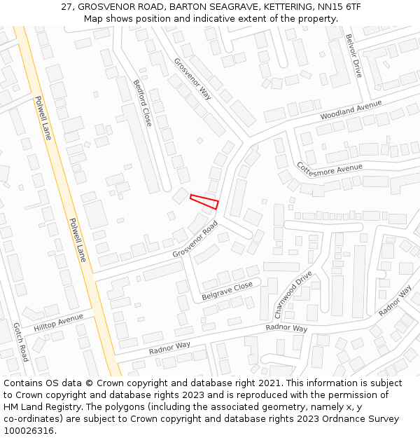 27, GROSVENOR ROAD, BARTON SEAGRAVE, KETTERING, NN15 6TF: Location map and indicative extent of plot