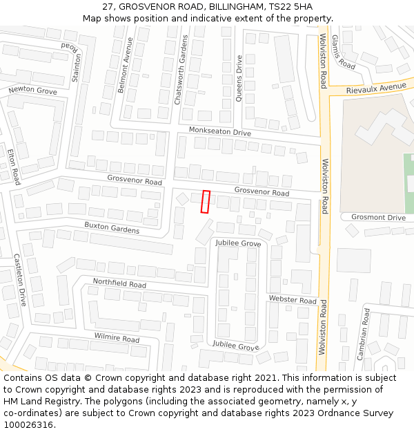 27, GROSVENOR ROAD, BILLINGHAM, TS22 5HA: Location map and indicative extent of plot