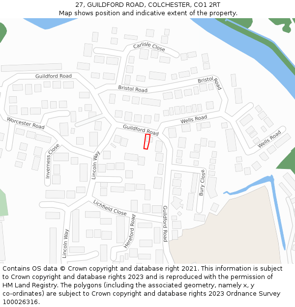 27, GUILDFORD ROAD, COLCHESTER, CO1 2RT: Location map and indicative extent of plot