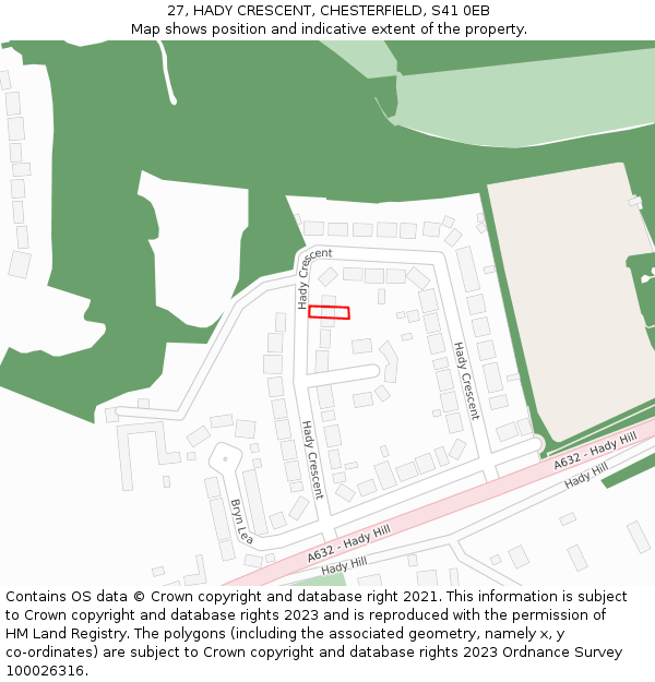 27, HADY CRESCENT, CHESTERFIELD, S41 0EB: Location map and indicative extent of plot