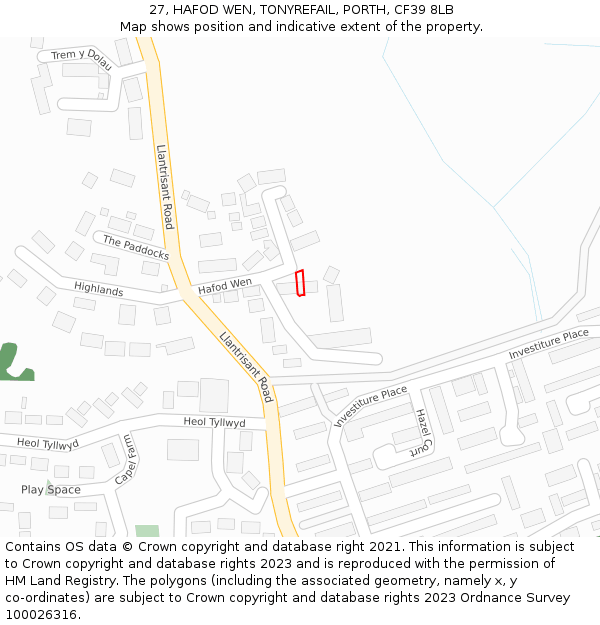 27, HAFOD WEN, TONYREFAIL, PORTH, CF39 8LB: Location map and indicative extent of plot