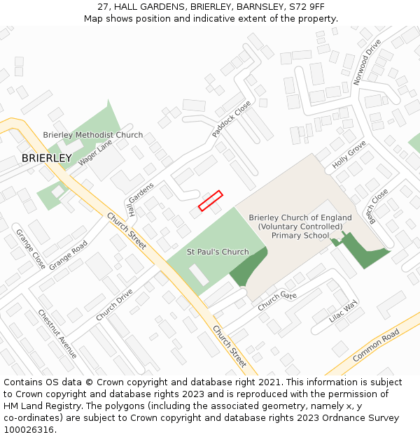 27, HALL GARDENS, BRIERLEY, BARNSLEY, S72 9FF: Location map and indicative extent of plot