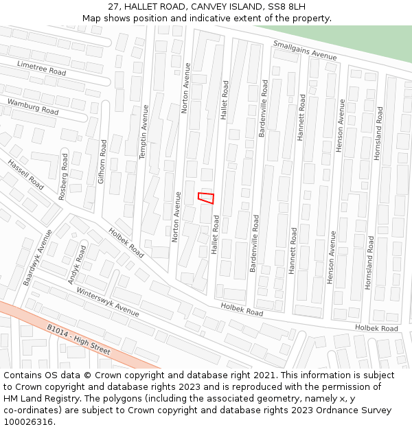 27, HALLET ROAD, CANVEY ISLAND, SS8 8LH: Location map and indicative extent of plot