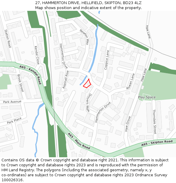 27, HAMMERTON DRIVE, HELLIFIELD, SKIPTON, BD23 4LZ: Location map and indicative extent of plot