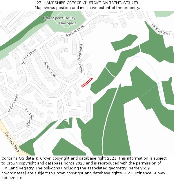 27, HAMPSHIRE CRESCENT, STOKE-ON-TRENT, ST3 4TR: Location map and indicative extent of plot