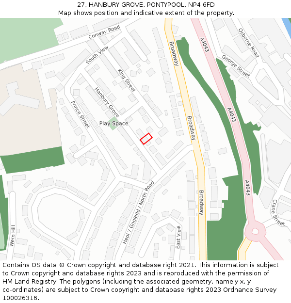 27, HANBURY GROVE, PONTYPOOL, NP4 6FD: Location map and indicative extent of plot