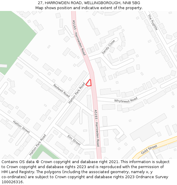 27, HARROWDEN ROAD, WELLINGBOROUGH, NN8 5BG: Location map and indicative extent of plot