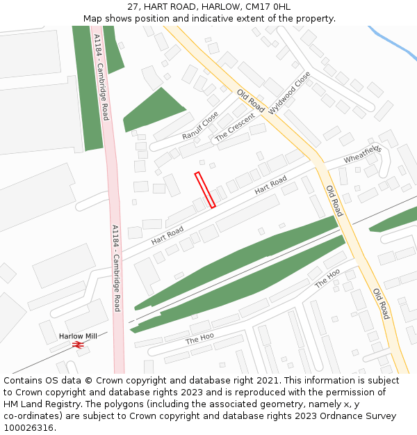 27, HART ROAD, HARLOW, CM17 0HL: Location map and indicative extent of plot