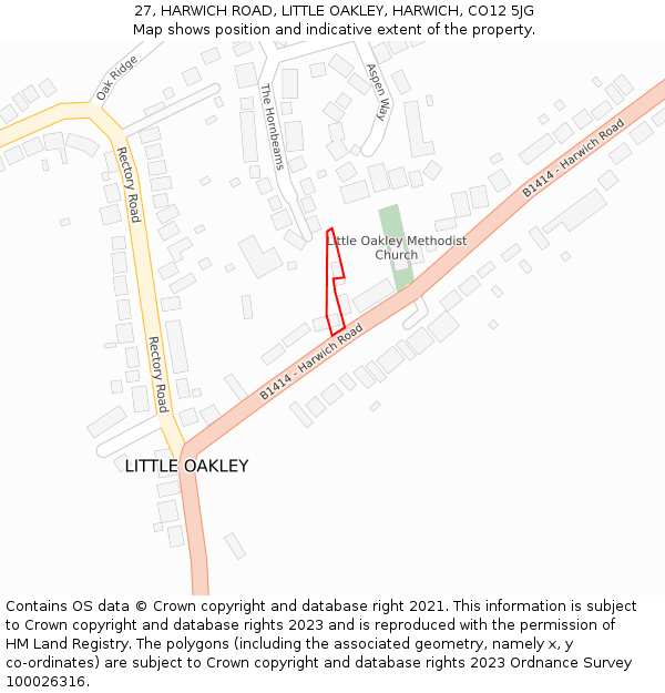 27, HARWICH ROAD, LITTLE OAKLEY, HARWICH, CO12 5JG: Location map and indicative extent of plot