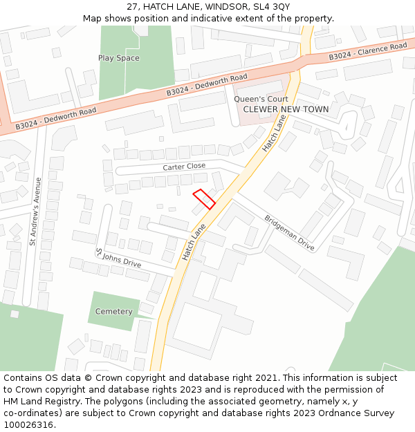 27, HATCH LANE, WINDSOR, SL4 3QY: Location map and indicative extent of plot