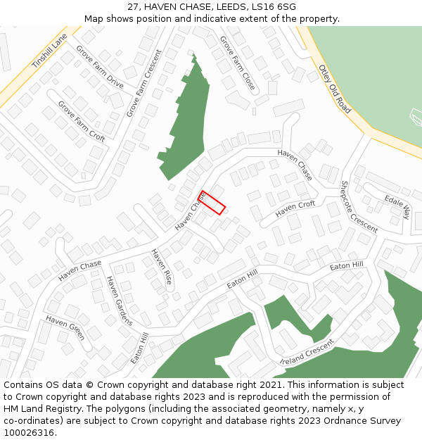 27, HAVEN CHASE, LEEDS, LS16 6SG: Location map and indicative extent of plot