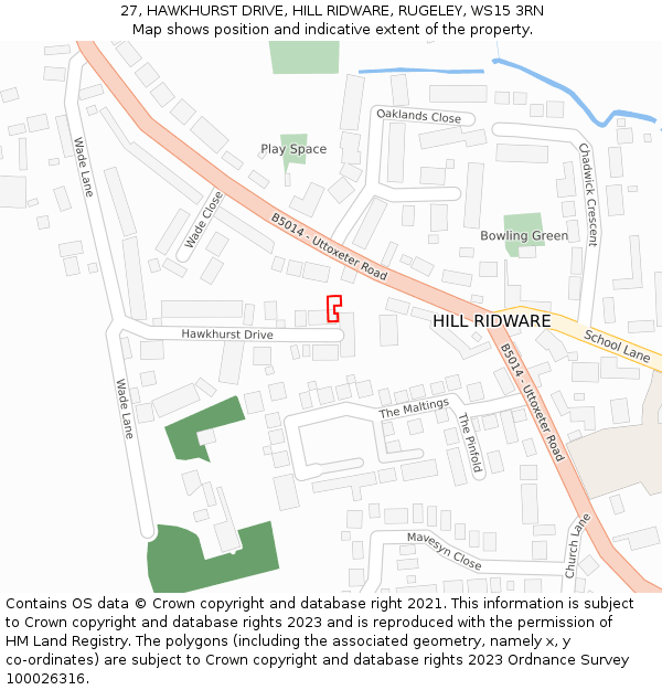 27, HAWKHURST DRIVE, HILL RIDWARE, RUGELEY, WS15 3RN: Location map and indicative extent of plot