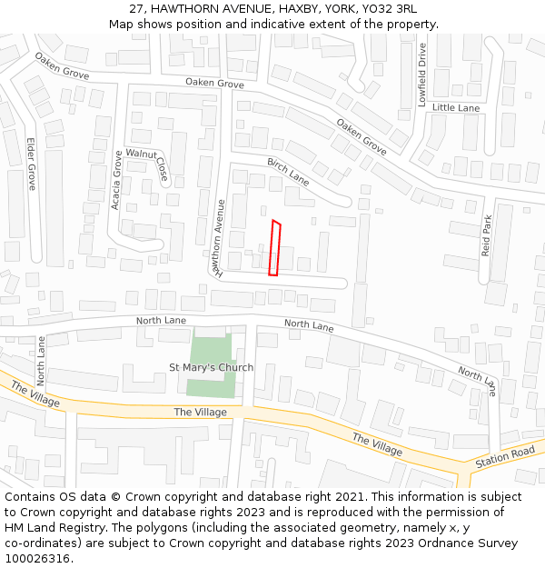 27, HAWTHORN AVENUE, HAXBY, YORK, YO32 3RL: Location map and indicative extent of plot