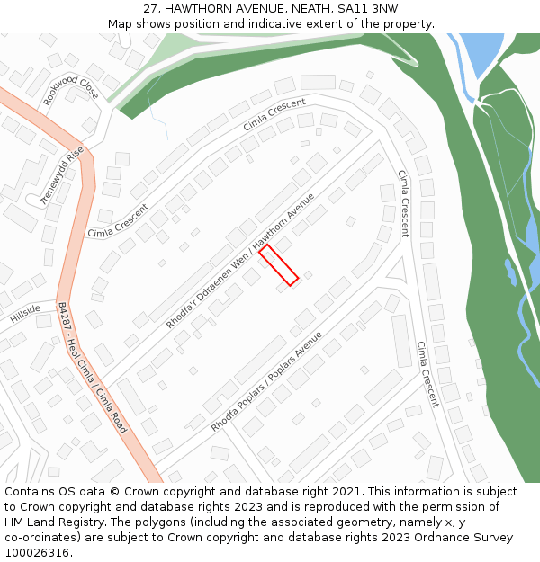 27, HAWTHORN AVENUE, NEATH, SA11 3NW: Location map and indicative extent of plot