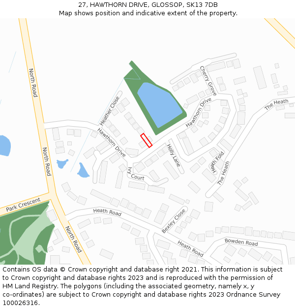 27, HAWTHORN DRIVE, GLOSSOP, SK13 7DB: Location map and indicative extent of plot