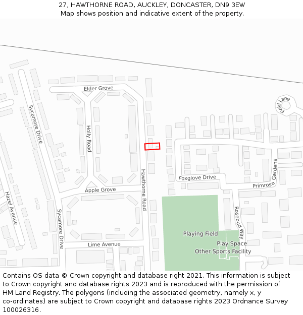 27, HAWTHORNE ROAD, AUCKLEY, DONCASTER, DN9 3EW: Location map and indicative extent of plot