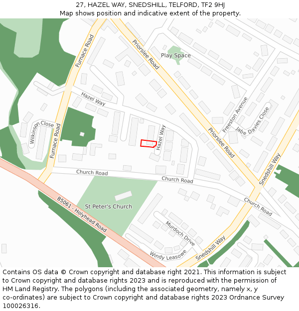 27, HAZEL WAY, SNEDSHILL, TELFORD, TF2 9HJ: Location map and indicative extent of plot
