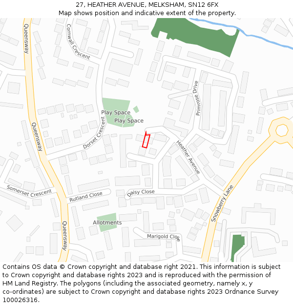 27, HEATHER AVENUE, MELKSHAM, SN12 6FX: Location map and indicative extent of plot