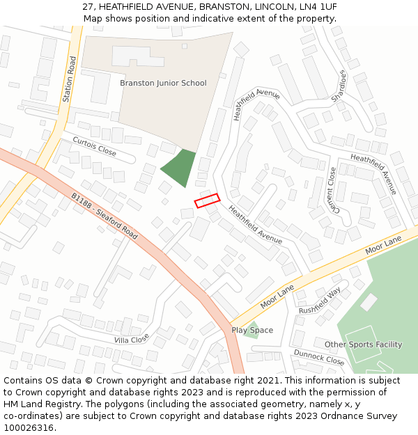 27, HEATHFIELD AVENUE, BRANSTON, LINCOLN, LN4 1UF: Location map and indicative extent of plot