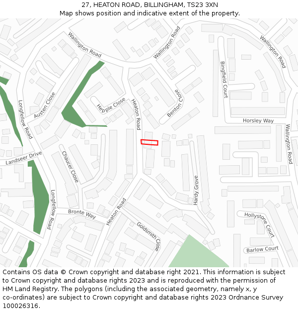 27, HEATON ROAD, BILLINGHAM, TS23 3XN: Location map and indicative extent of plot