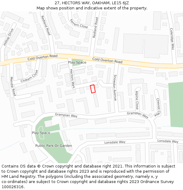 27, HECTORS WAY, OAKHAM, LE15 6JZ: Location map and indicative extent of plot