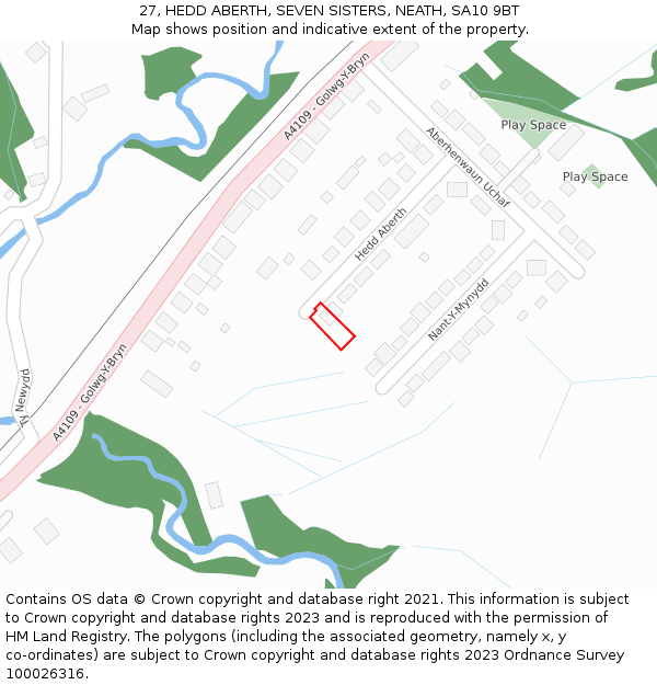 27, HEDD ABERTH, SEVEN SISTERS, NEATH, SA10 9BT: Location map and indicative extent of plot