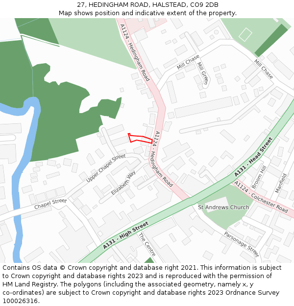 27, HEDINGHAM ROAD, HALSTEAD, CO9 2DB: Location map and indicative extent of plot