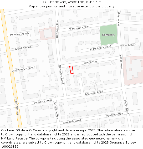 27, HEENE WAY, WORTHING, BN11 4LT: Location map and indicative extent of plot