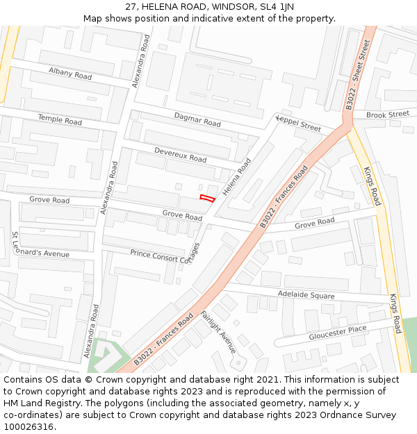 27, HELENA ROAD, WINDSOR, SL4 1JN: Location map and indicative extent of plot